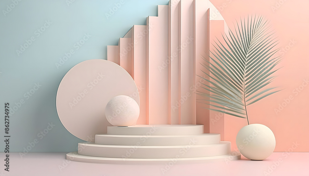 Aesthetic abstract composition featuring pastel circles, cylinders, and geometric shapes arranged in a minimal yet artistic setting, creating a modern and serene visual effect. Aesthetic abstract composition featuring pastel circles, cylinders, and geometric shapes arranged in a minimal yet artistic setting, creating a modern and serene visual effect.