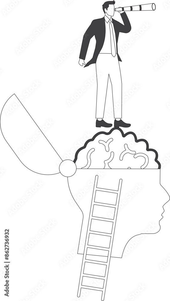 Businessman with spyglass on a brain Businessman with spyglass on a brain