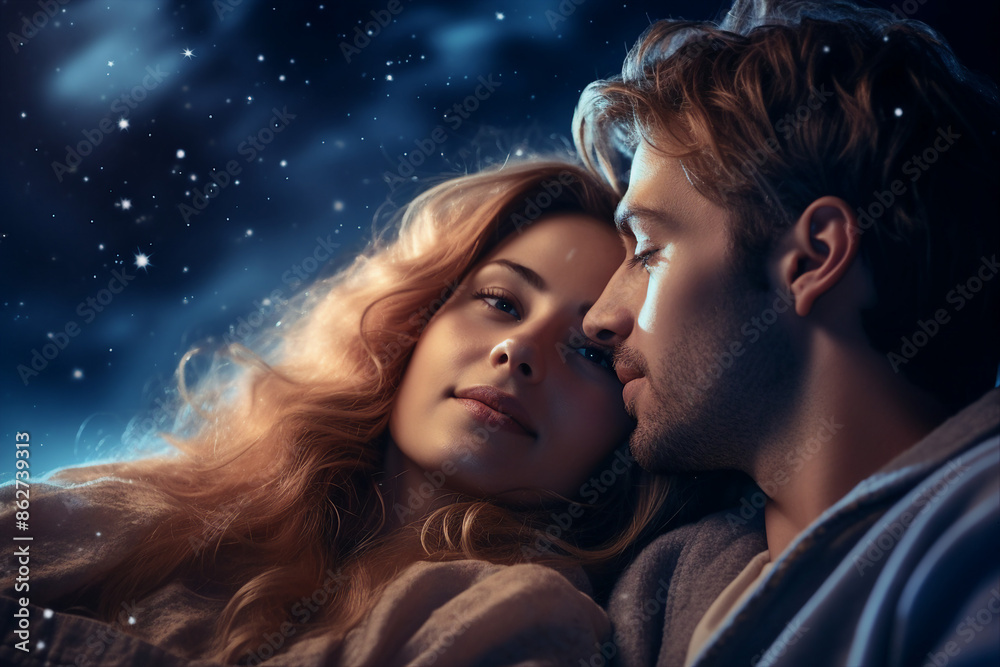 Generative AI portrait picture of happy young couple enjoying night romantic date Generative AI portrait picture of happy young couple enjoying night romantic date