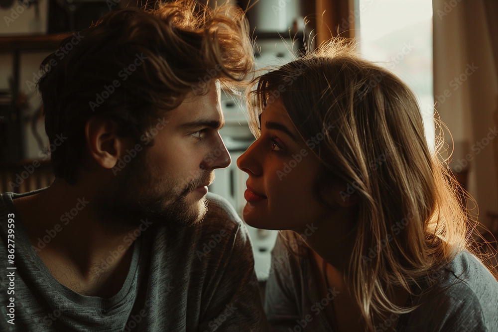 Generated with ai image of a beautiful sweet pretty couple spending time home together