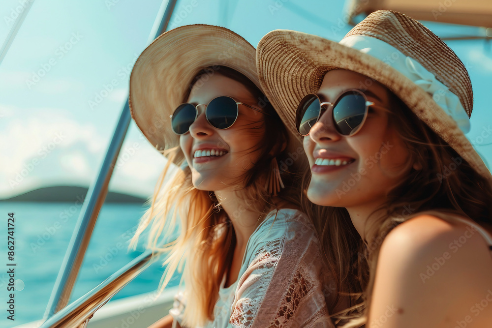 Luxury boat yacht shop cruise liner traveling through sea ocean teal water, Generative AI Luxury boat yacht shop cruise liner traveling through sea ocean teal water, Generative AI