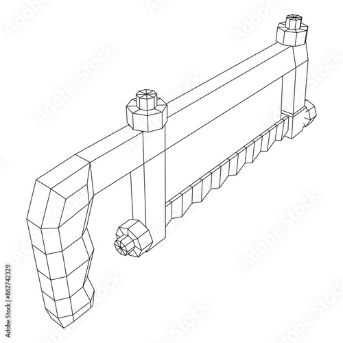Hacksaw manual or Hand hacksaw. Wireframe low poly mesh vector illustration