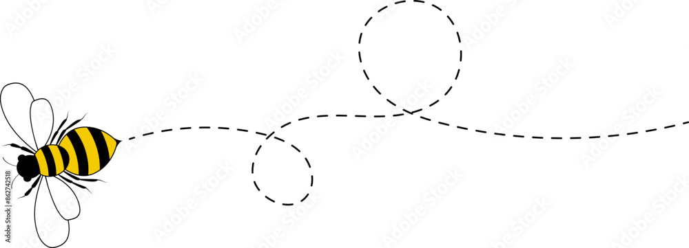 Bee flying path. A bee flying in a dotted line. The flight path of bee ...