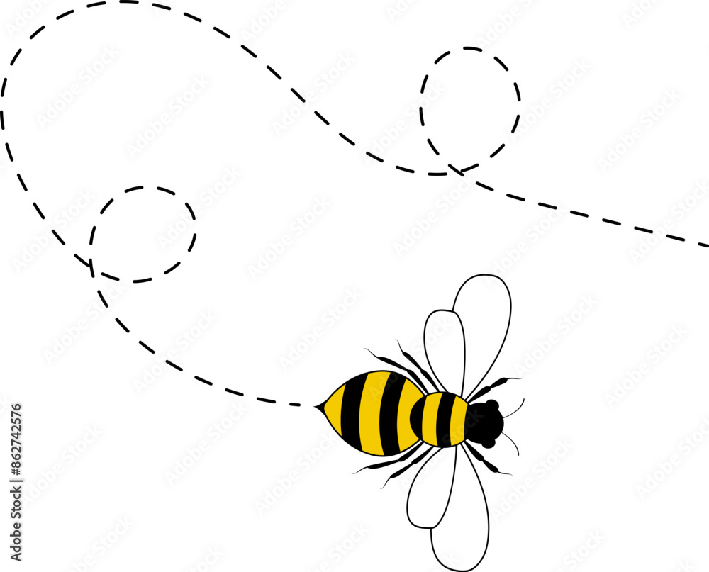 Bee flying path. A bee flying in a dotted line. The flight path of bee ...