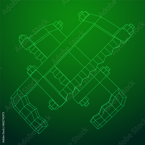 Hacksaw manual or Hand hacksaw. Wireframe low poly mesh vector illustration
