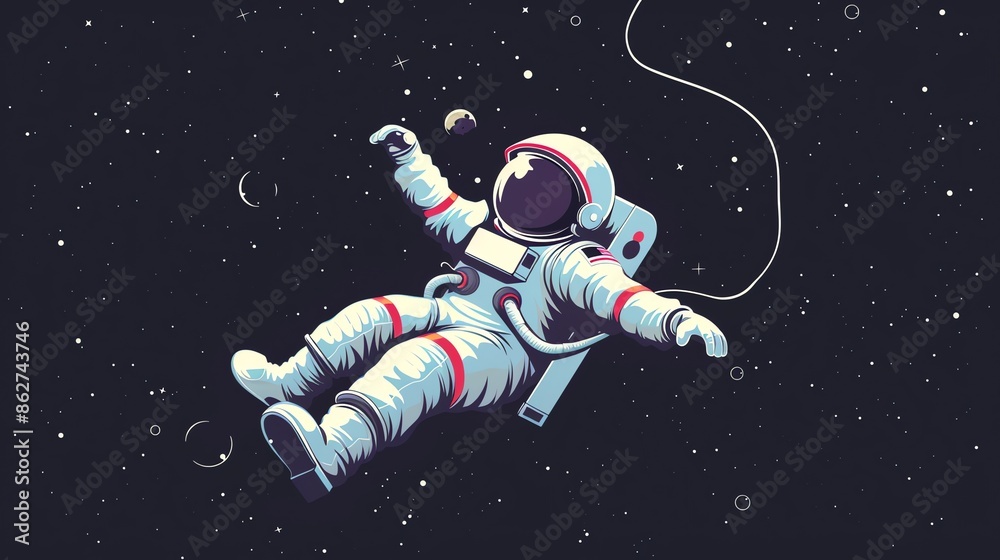 An astronaut floats in space against a background of stars. An astronaut floats in space against a background of stars.