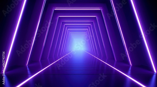 3d abstract background with neon lights. Empty stage. Neon tunnel