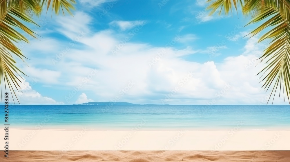 Tropical beach with white sand and palm trees. Seascape. Tropical beach with white sand and palm trees. Seascape.