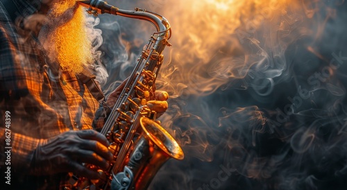 A Musician Plays a Saxophone During a Smoky Performance