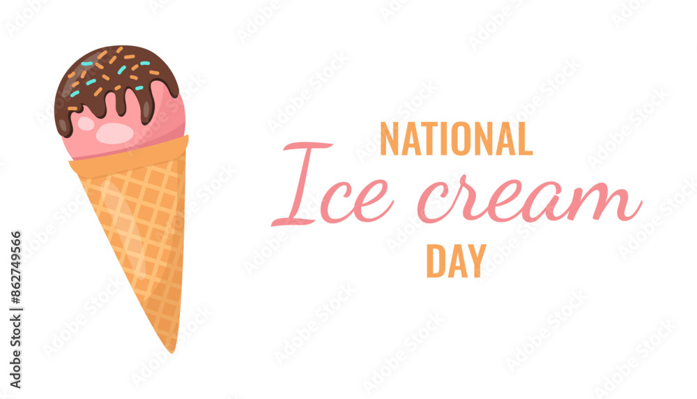 National ice cream day greeting card, poster, banner, holiday covers. Vector illustration in flat style. National ice cream day greeting card, poster, banner, holiday covers. Vector illustration in flat style.