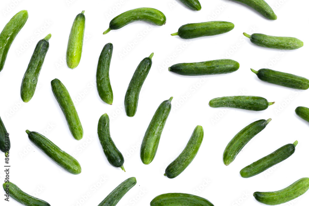 Mini cucumbers on white background. Mini cucumbers on white background.