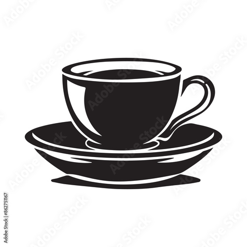 Black and white coffee  cup image vector. Coffee cup isolated on white