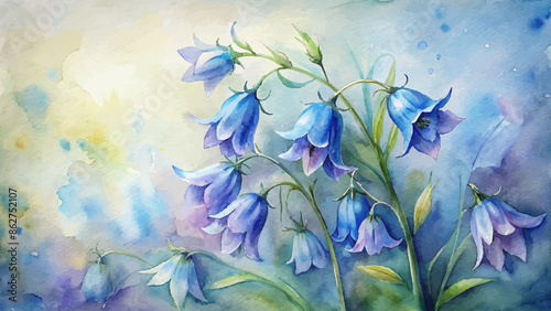 Beautiful bluebell watercolor background