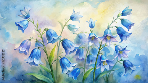 Beautiful bluebell watercolor background