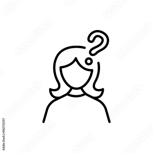 Girl question outline icons, minimalist vector illustration ,simple transparent graphic element .Isolated on white background