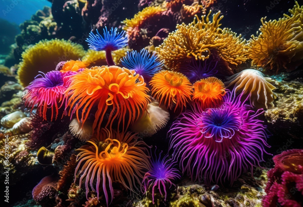 vibrant sea anemones close tide pool marine life exploration, colorful, underwater, ocean, creatures, coral, reef, aquatic, environment, biodiversity, colors, oceanic vibrant sea anemones close tide pool marine life exploration, colorful, underwater, ocean, creatures, coral, reef, aquatic, environment, biodiversity, colors, oceanic