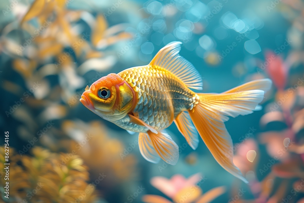 Single Goldfish Swimming in Aquarium