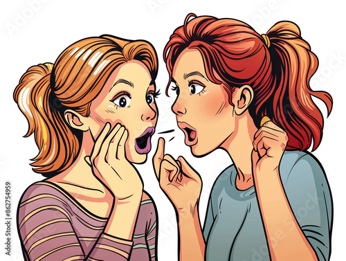 Woman whispering gossip or secret to her friend, comic style