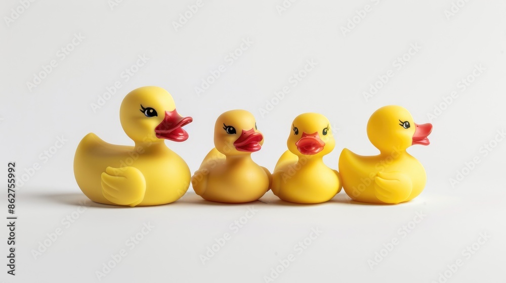 Toy duck family photographed in a studio on a white background Toy duck family photographed in a studio on a white background