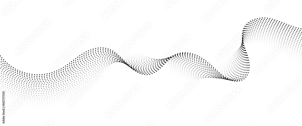 Flowing Dot Wave halftone gradient pattern on transparent background