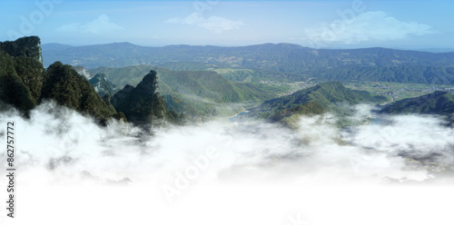 view of the mountains The scenery of the green mountains with white mist overspreads of beautiful nature. photo