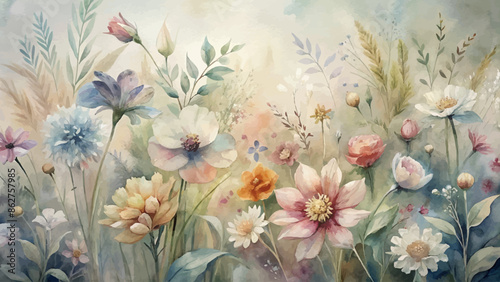 Rustic floral mixed watercolor background