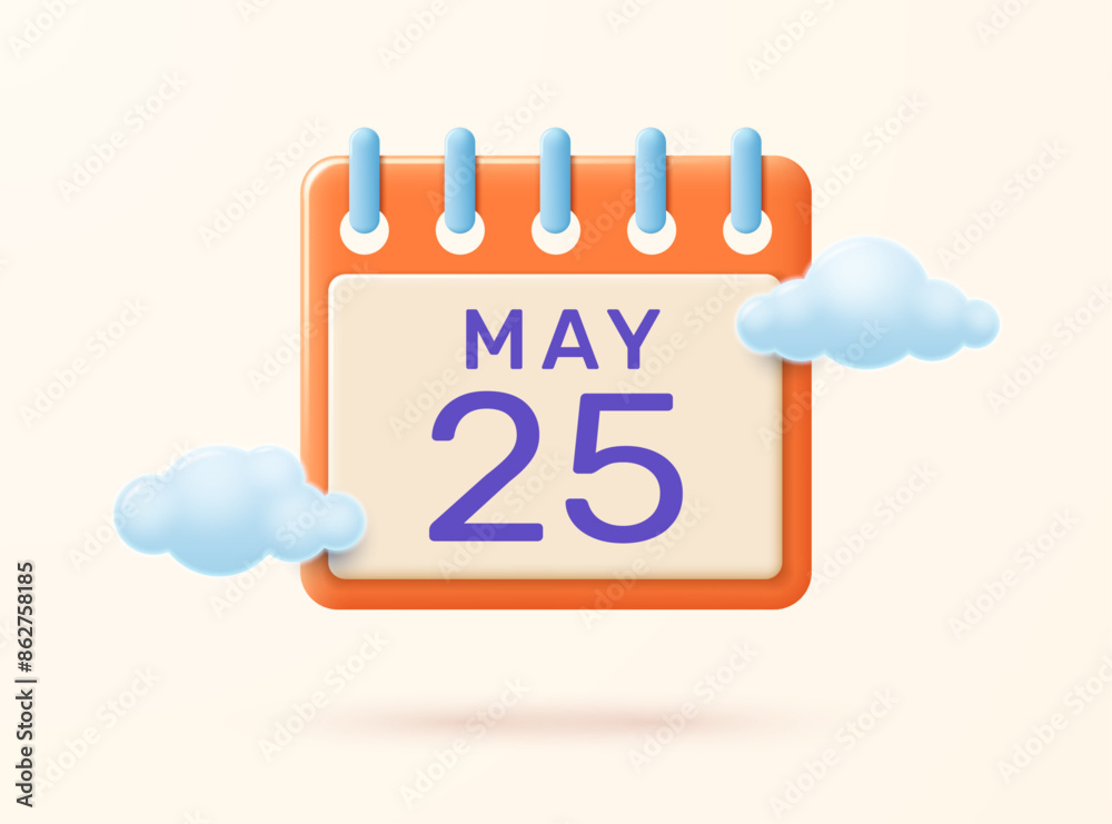 Calendar icon in 3D style with clouds isolated on a light background. Vector illustration. Calendar icon in 3D style with clouds isolated on a light background. Vector illustration.
