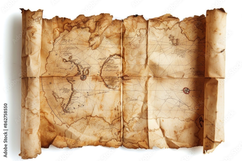 Fototapeta premium Vintage map backgrounds document white background.