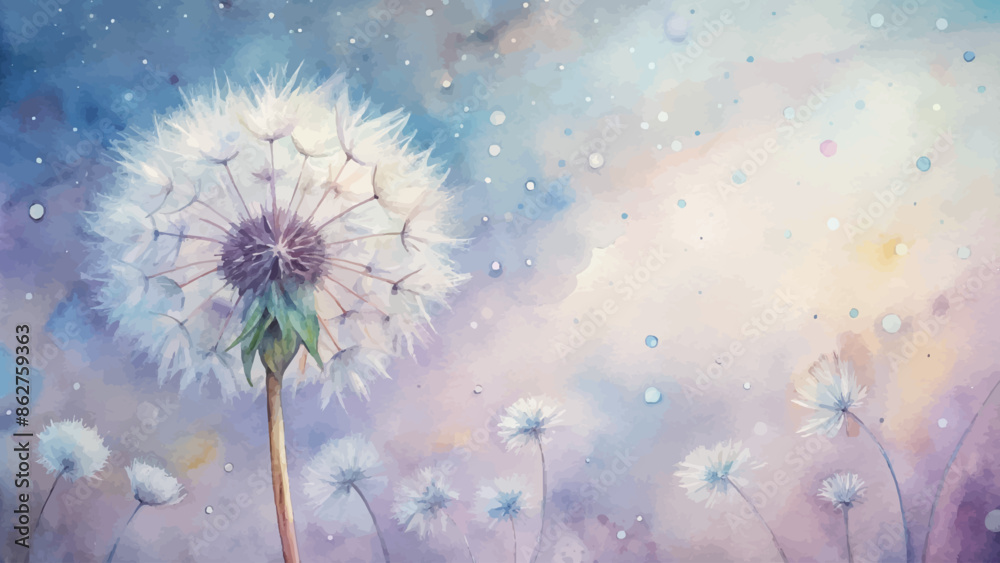 Soft dandelion feather watercolor background Soft dandelion feather watercolor background
