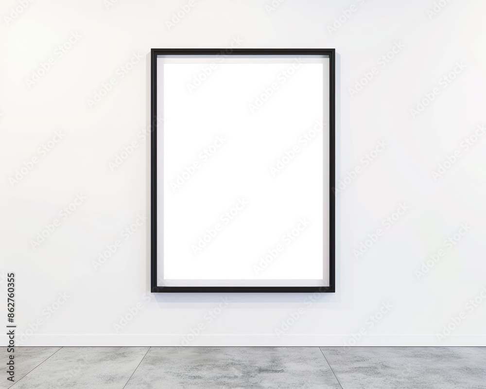 Black frame isolated on grey background, transparent frame interior Black frame isolated on grey background, transparent frame interior