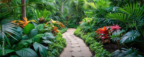 A tropical garden with exotic plants