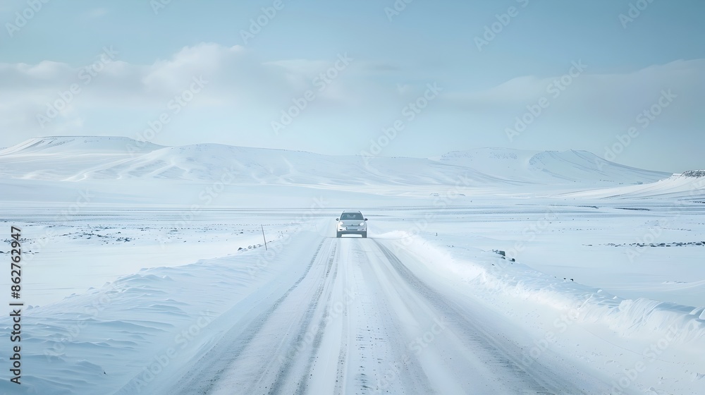 Serene Winter Driving Through Snowy Mountainous Landscape on Open Road Serene Winter Driving Through Snowy Mountainous Landscape on Open Road