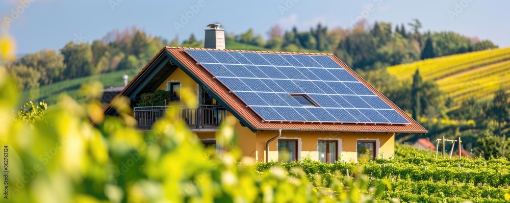 close up of a smart home with solar panels generating electricity ecofriendly dwelling selective focus renewable energy surreal Composite countryside close up of a smart home with solar panels generating electricity ecofriendly dwelling selective focus renewable energy surreal Composite countryside