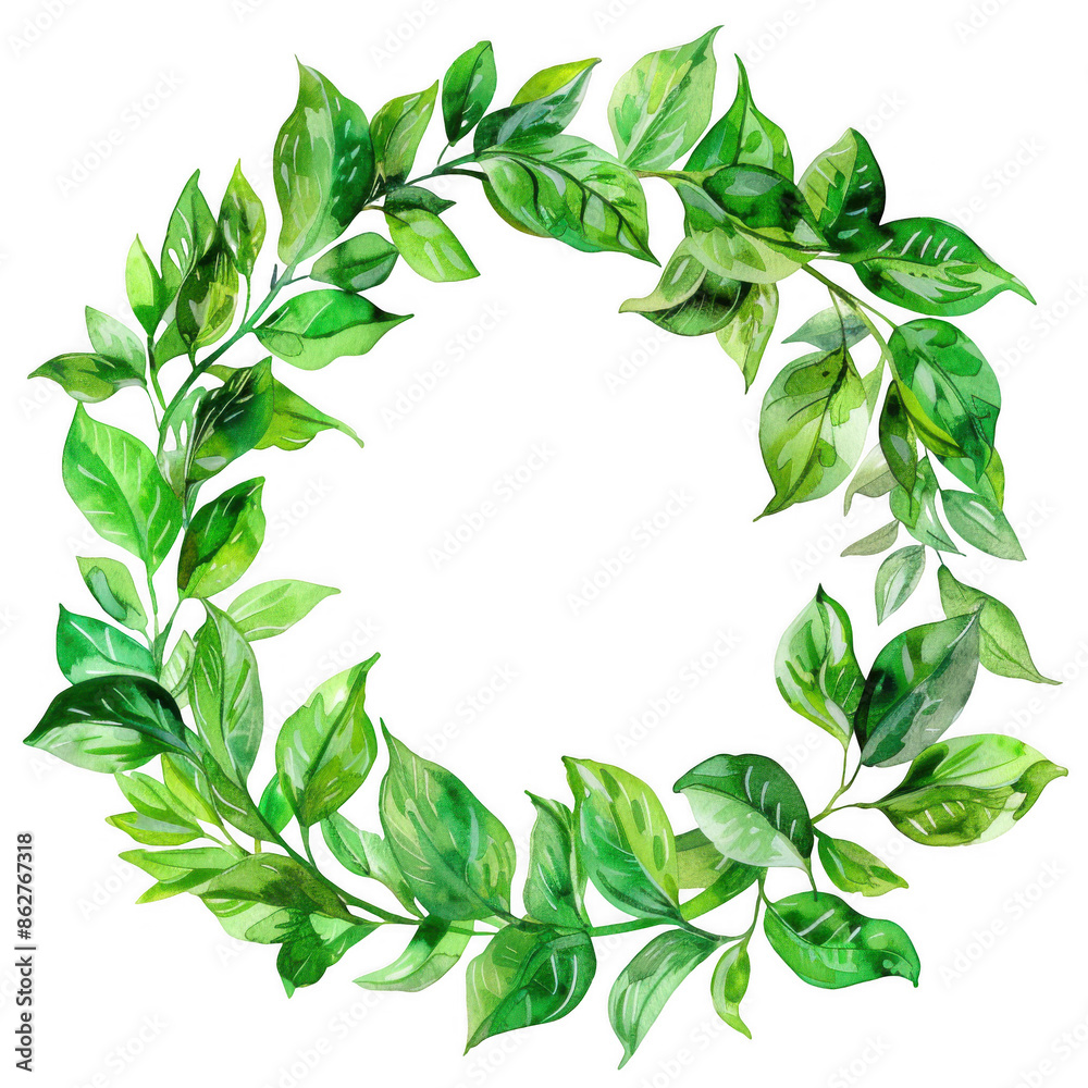 Fototapeta premium Watercolor Wreath of Green Leaves