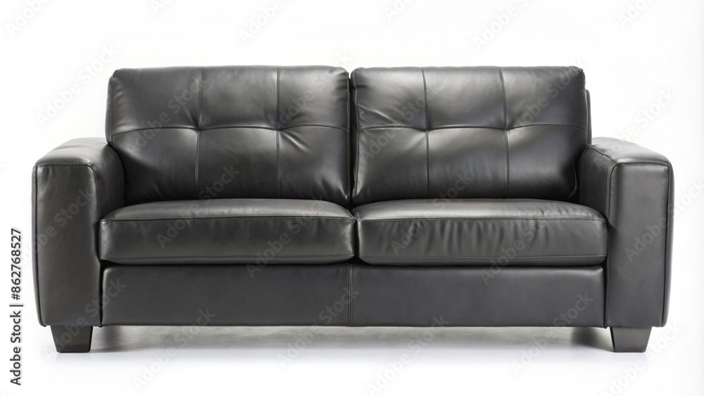 Fototapeta premium Black leather sofa isolated on white background