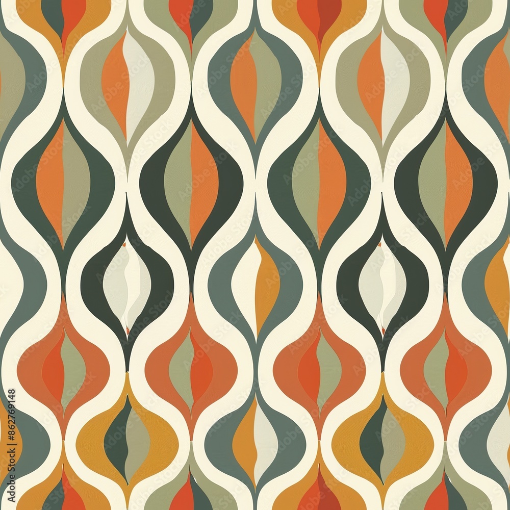 Seamless ogee 70s pattern in muted colors. Retro design for wallpaper, textile, poster, print. Seamless ogee 70s pattern in muted colors. Retro design for wallpaper, textile, poster, print.