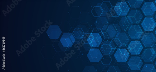 Digital technology background. Abstract hexagons background with lines and dots. Design for science, medicine or technology
