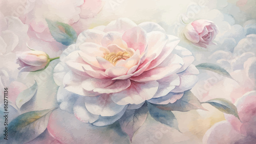 Watercolor background of camellia petals