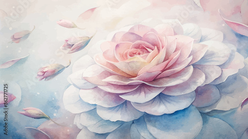 Watercolor background of camellia petals