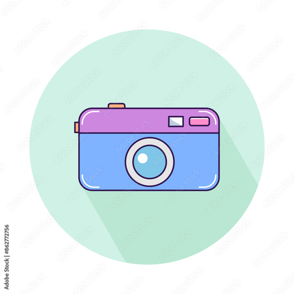 Vector pastel camera icon on a round background. Vector pastel camera icon on a round background.