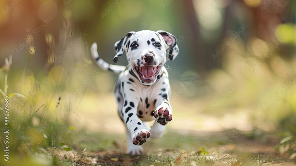 happy dalmatian puppy running outdoors happy dalmatian puppy running outdoors