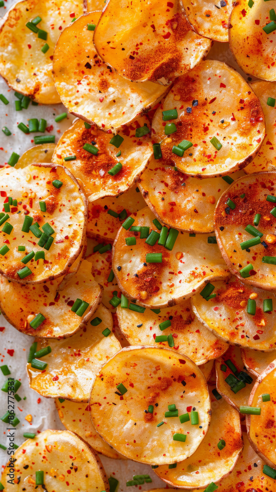 Potato Chips Garnished with Paprika and Chives Potato Chips Garnished with Paprika and Chives