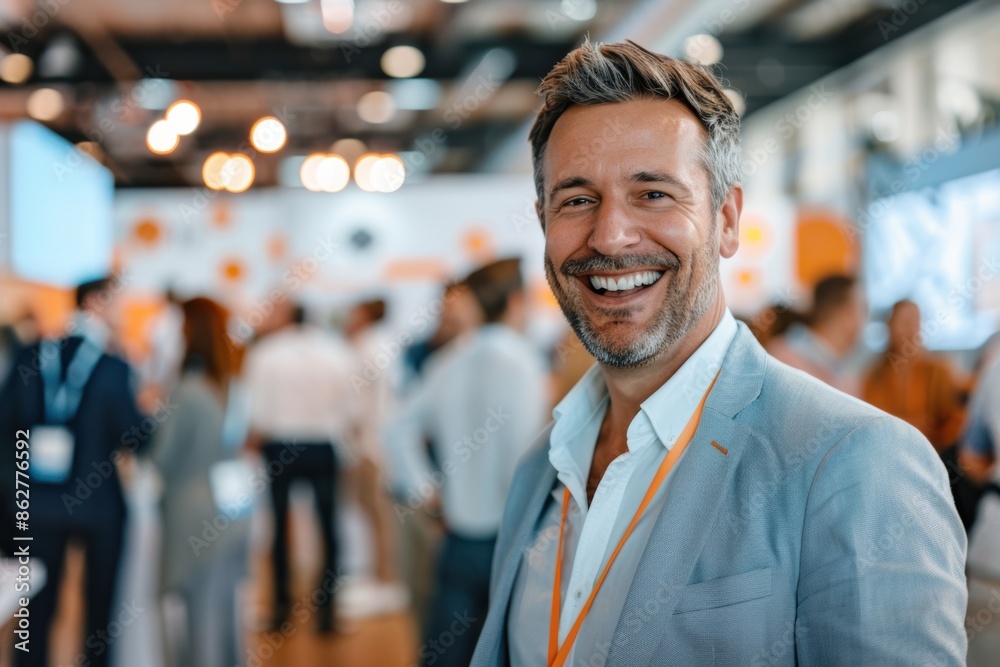 A smiling businessman engages in friendly banter with software developers and tech industry leaders at a digital innovation conference, exuding fostering genuine connections. A smiling businessman engages in friendly banter with software developers and tech industry leaders at a digital innovation conference, exuding fostering genuine connections.
