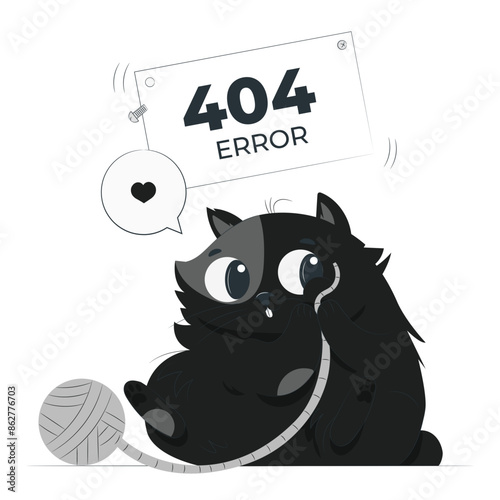 404 error sad cute cat seating with speech bar 