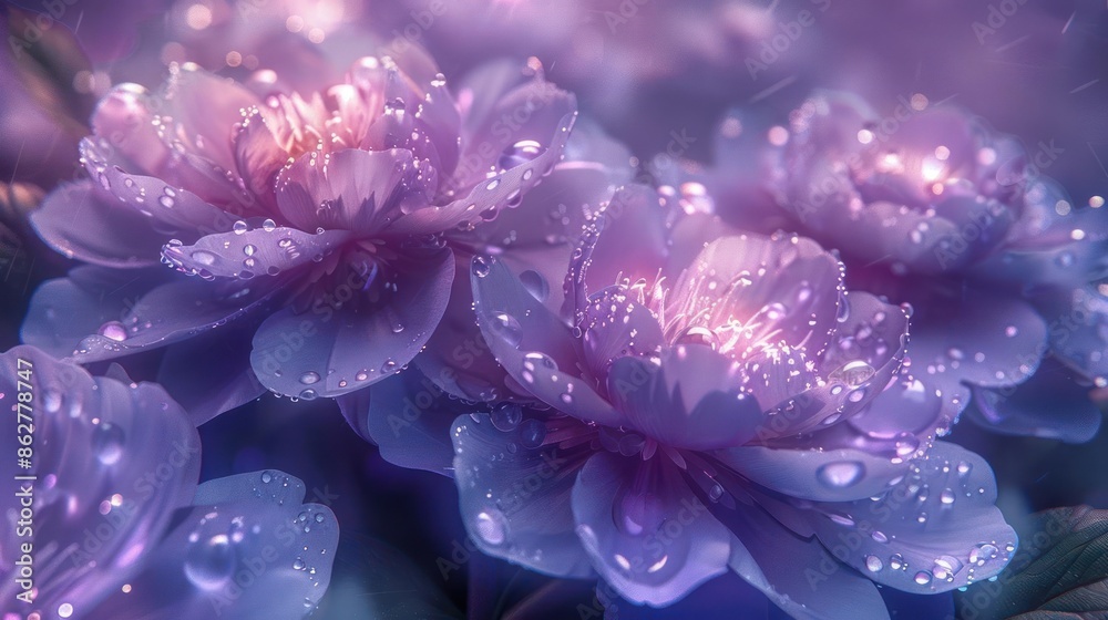 Whispers of Elegance, Purple Flower Petal Intimacy with Crystalline Dew Whispers of Elegance, Purple Flower Petal Intimacy with Crystalline Dew