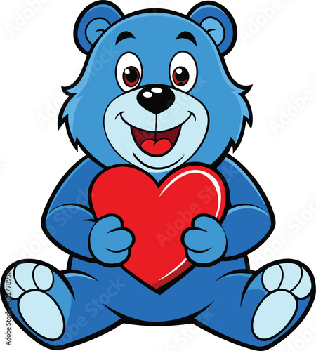 Teddy bear with heart vector illustration, Cuteteddy bear sitting with heart vector,  photo