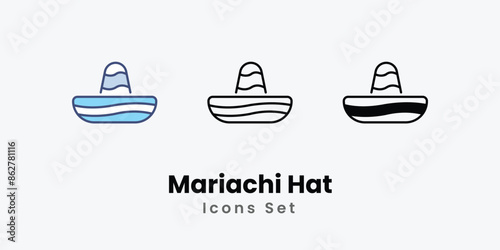 Mariachi Hat icons vector set stock illustration