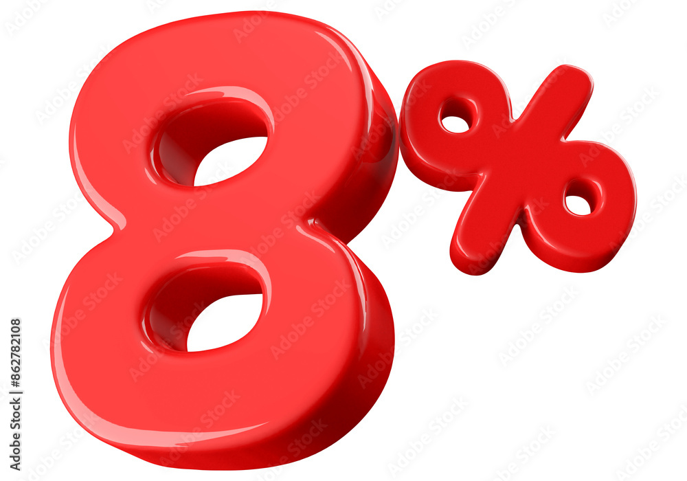 8 Percent Off Sale Red Number 3D Render