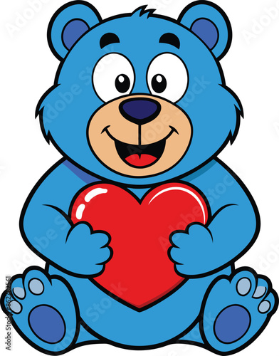 Teddy bear with heart vector illustration, Cuteteddy bear sitting with heart vector,  photo