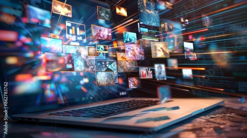 Laptop streaming internet content from multiple sources photo
